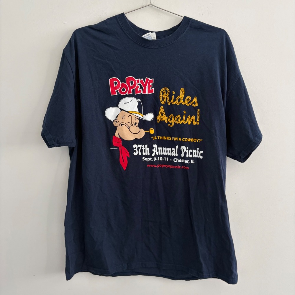 Popeye Rides Again 37th Annual Picnic Chester IL Navy Blue Graphic T-Shirt XL